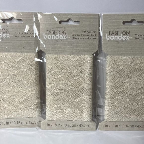 Fashion Bondex Iron On Trim Ivory Lace 4 Inch by 18 Inch 3 Packs Crafts Design - Picture 1 of 16